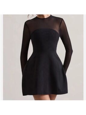Club L London Black Mesh Long-sleeve mini dress , size 8- excellent condition